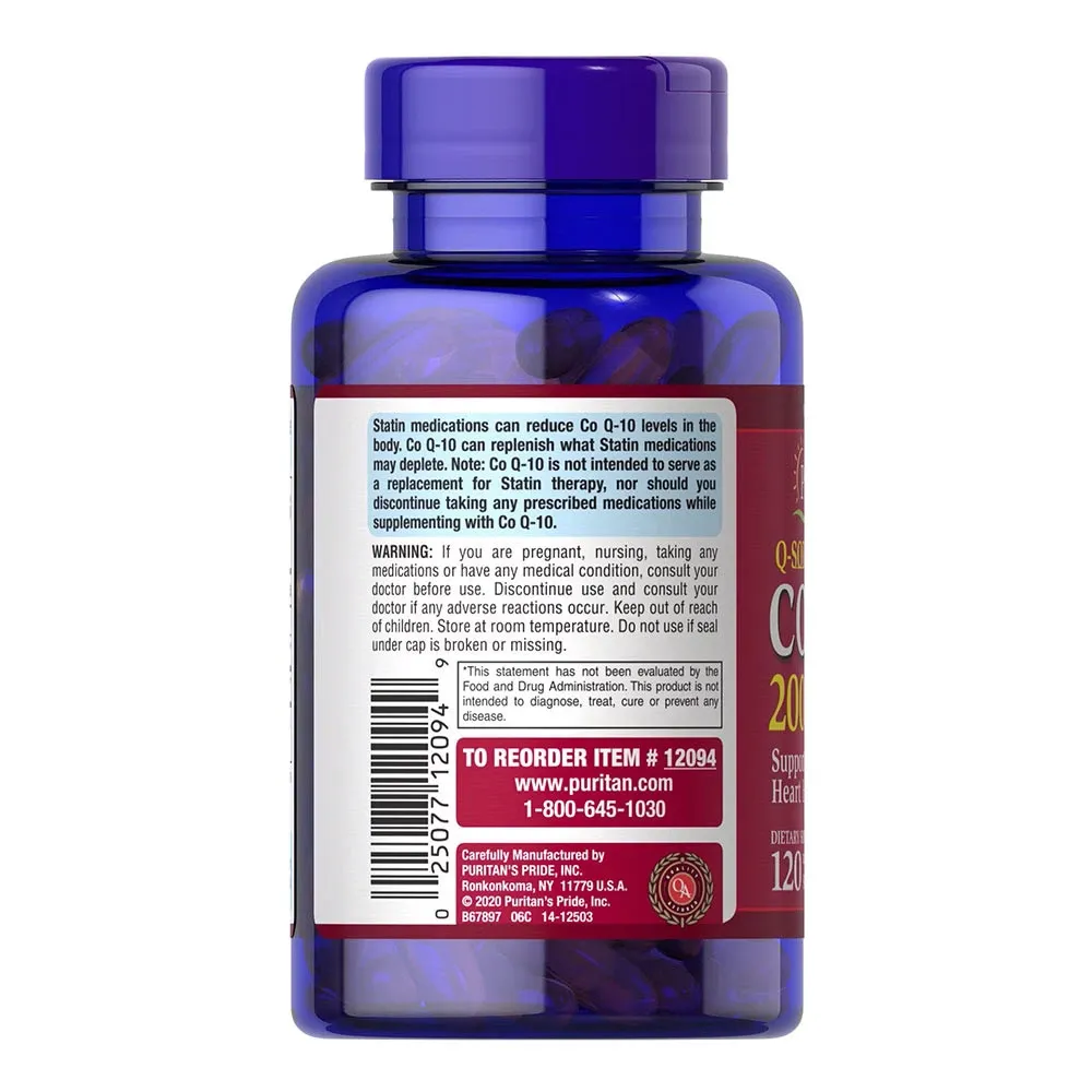 Puritans Pride CO Q-10 200 mg (120 Softgels) – Kép 5
