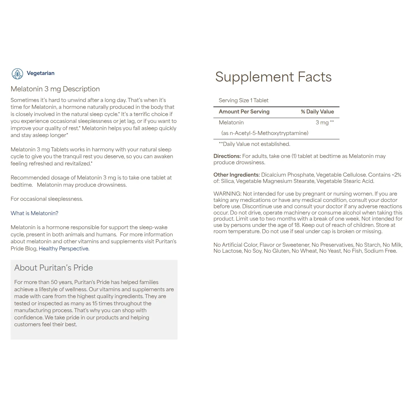 Puritans Pride Melatonin 3 mg (120 Tablets) – Kép 5