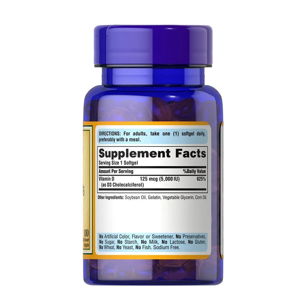 Puritan's Pride Vitamin D3 5000 IU (100 Softgels) – Kép 2