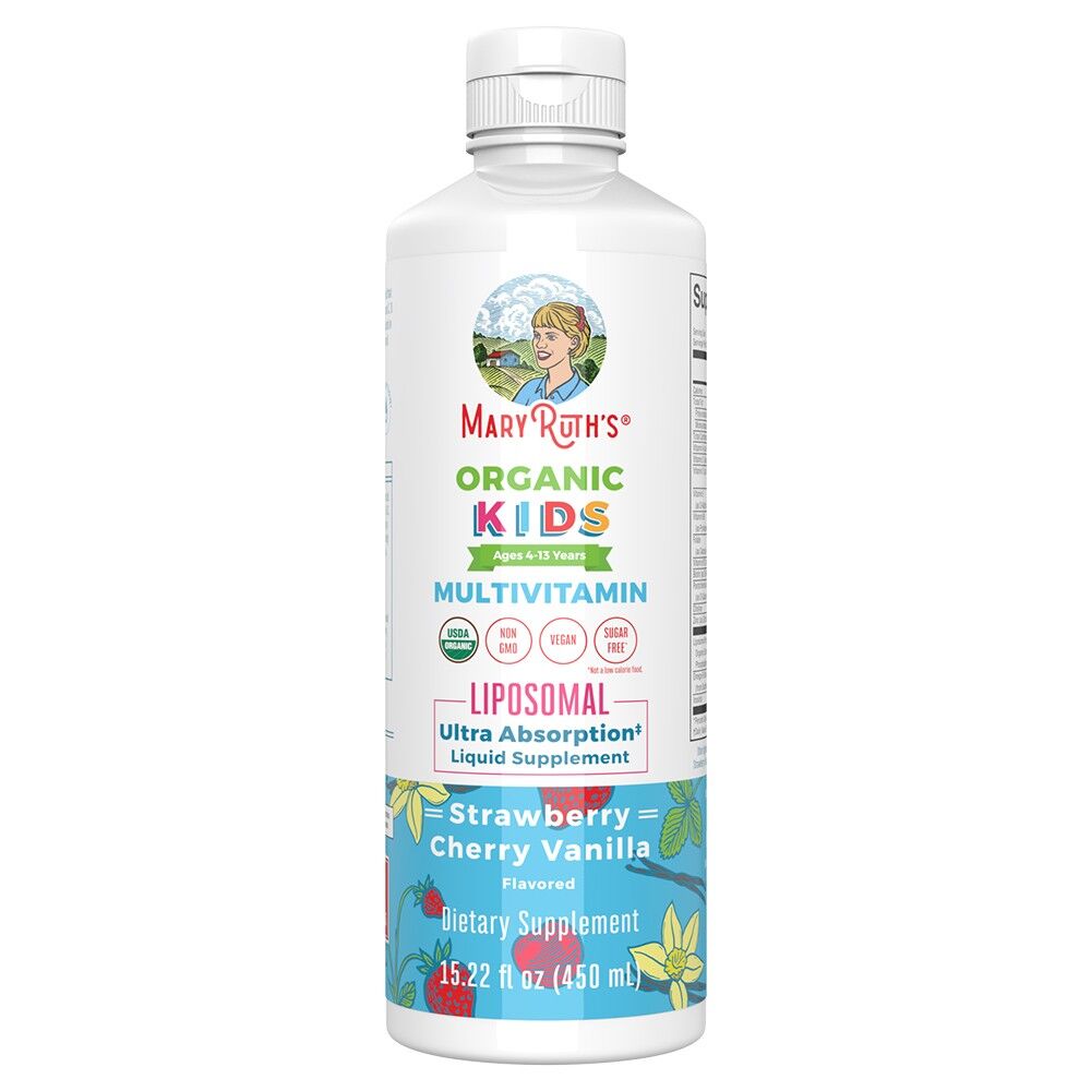 Mary Ruth’s Liquid Kids multivitamin, liposzómás, eper-cseresznye-vanília ízű, 15,22 oz (450 ml) – Viking Supplements