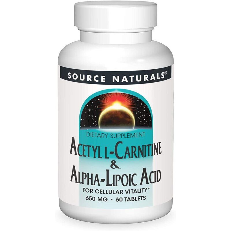 Source Naturals acetil-L-karnitin és alfa-liponsav 650 mg, 60 növényi tabletta – Viking Supplements