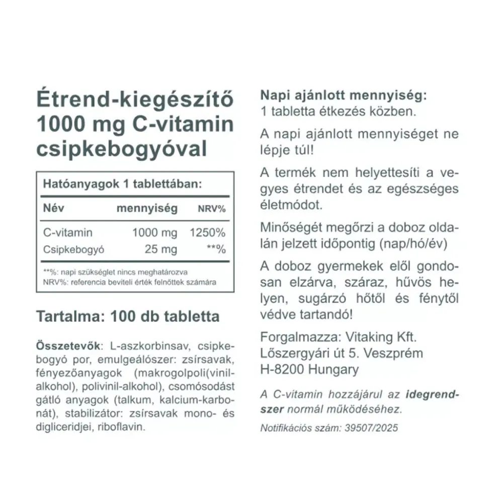 Vitaking C-1000 mg with Rosehip 25mg (100 Tablets) – Kép 2